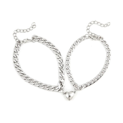 Stainless Steel Couple Bracelet Simple and Fashionable Heart-Shaped Magnet Attractive Men'S and Women'S Hand Jewelry Set