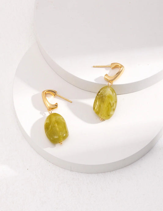 Green Resin Stone Drop Earrings